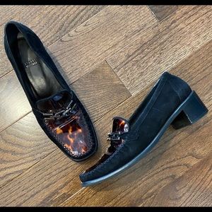 Stuart Weitzman patent leopard print loafers